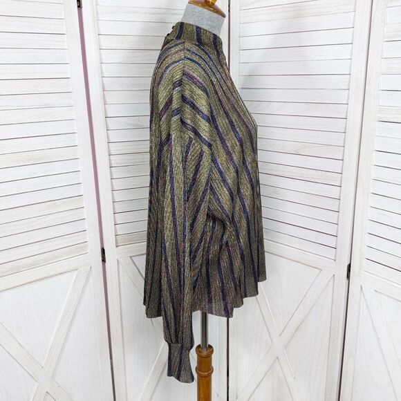 Zara Metallic Striped Crinkle Mock Neck Blouse Gold Multi Small - Picture 3 of 11